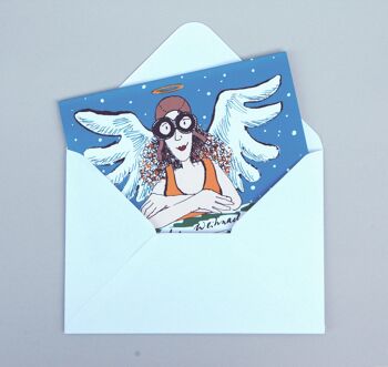 Carte dépliante Carte de Noël ange avec casquette aviateur 3