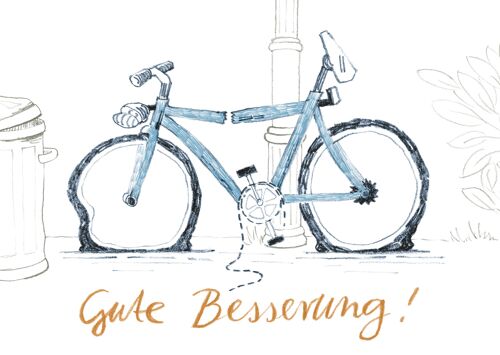 Postkarte Gute Besserung mit kaputtem Fahrrad