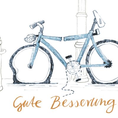 Cartolina Guarisci presto con una bici rotta