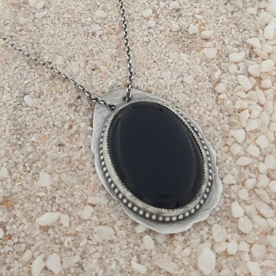 Ethnic Long Necklace Onyx Silver