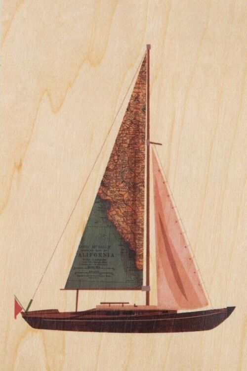 Carte postale en bois - travel boat