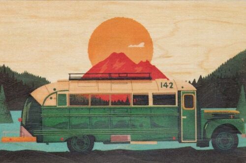 Carte postale en bois - travel bus