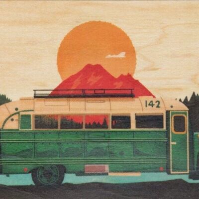 Wooden postcard - travel bus