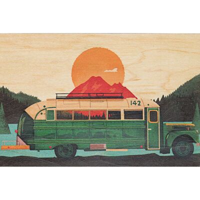 Carte postale en bois - travel bus