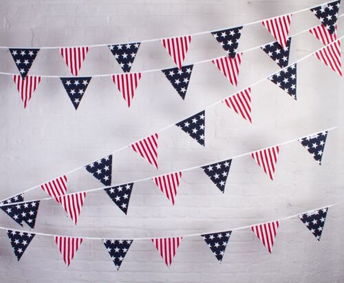 USA American 'Stars and Stripes' Bunting - 100% Cotton - 5 metres