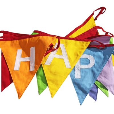 Banderines multicolor de feliz cumpleaños arcoíris - 100% algodón - 5 metros