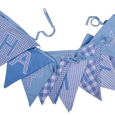 Blaue Happy Birthday Wimpelkette - 100 % Baumwolle - 5 Meter