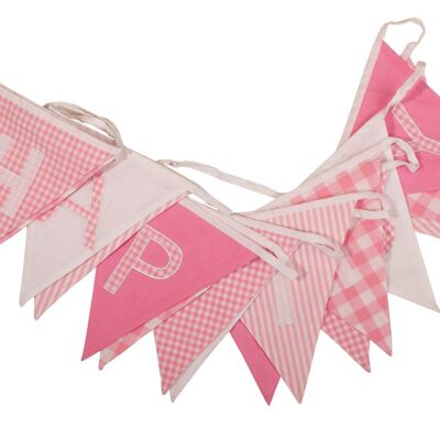 Banderines de feliz cumpleaños rosa - 100% algodón - 5 metros