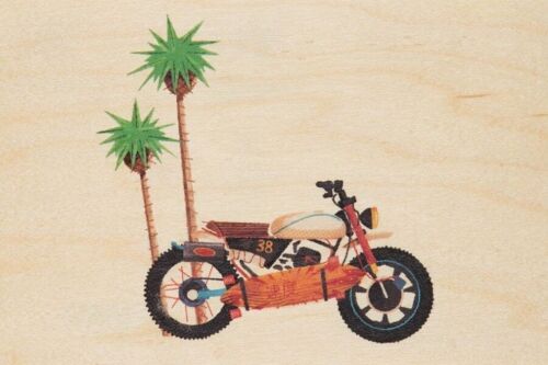 Carte postale en bois - travel moto