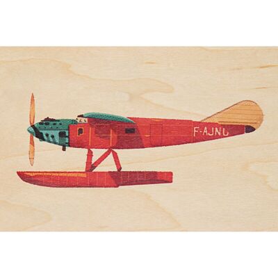 postal de madera - avión de viaje