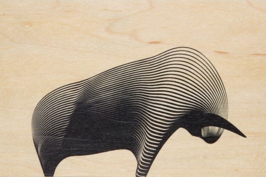 Wooden postcard - animals bull