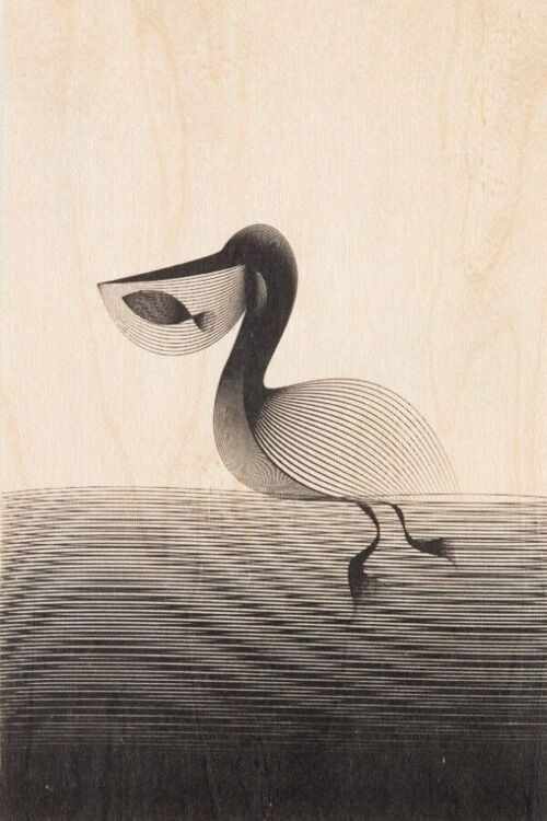 Carte postale en bois - animals pelican