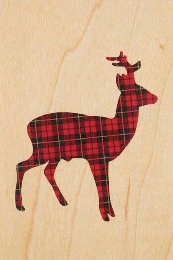 Carte postale en bois - tartan chevreuil