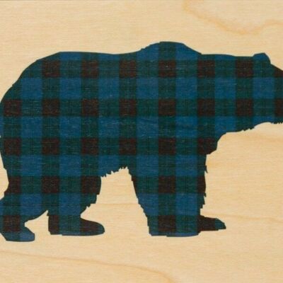 Postkarte aus Holz - Grizzly Tartan
