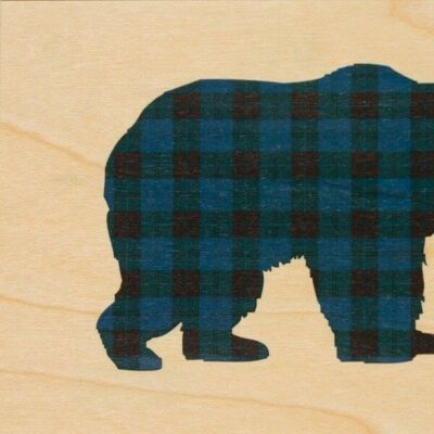 Carte postale en bois - tartan grizzly