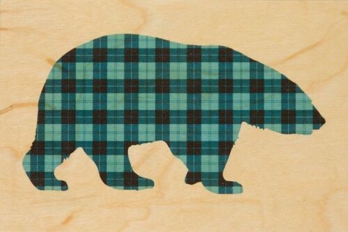 Carte postale en bois - tartan ours polaire