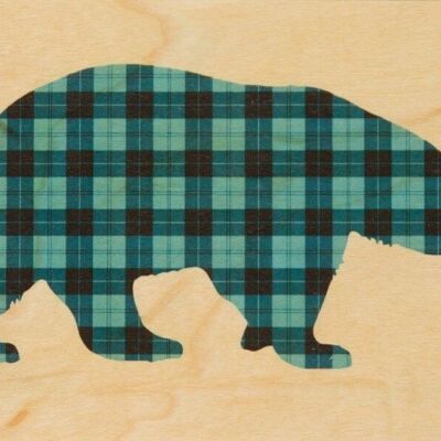 Wooden postcard - polar bear tartan