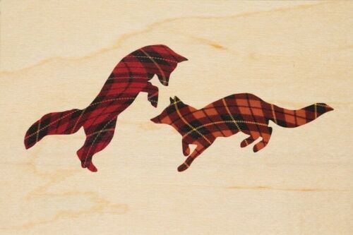 Carte postale en bois - tartan renards