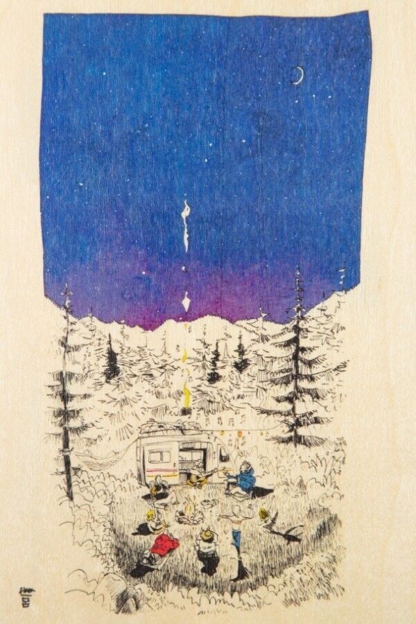 Wooden postcard - ride starry night