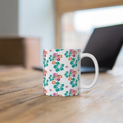 Taza de cerámica (11 oz) - Hibiscus | Flor, de inspiración floral