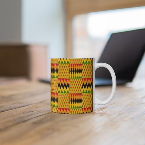 Ceramic Mug (11oz) – Kente Gold | African Ghana Cloth Print