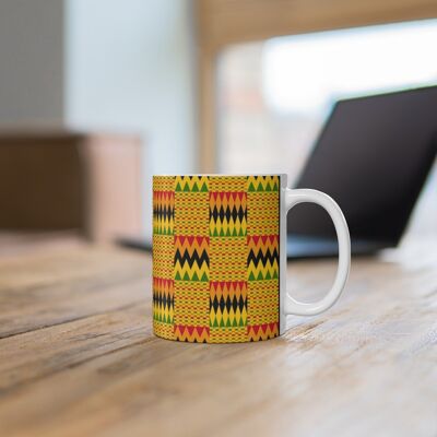 Tasse en céramique (11oz) – Kente Gold | Impression de tissu africain du Ghana