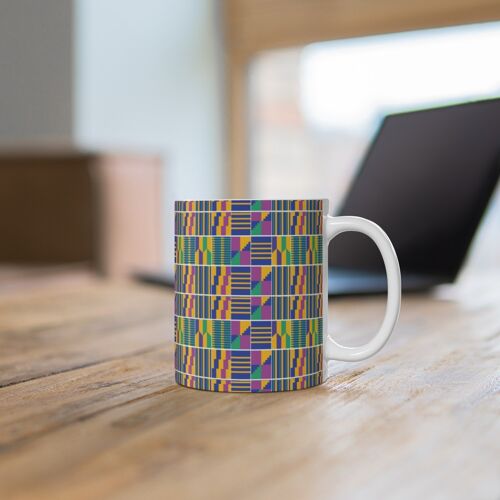 Ceramic Mug (11oz) – Kente Blue | African Ghana Cloth Print