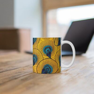 Ceramic Mug (11oz) – Yellow Peacock | African Ankara Print