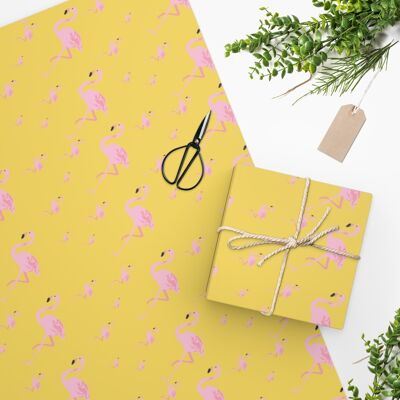 Confezione regalo di lusso – Fenicottero giallo – Carta da regalo | Natale, compleanno, festa della mamma, del papà, artigianato, album per ritagli, diario