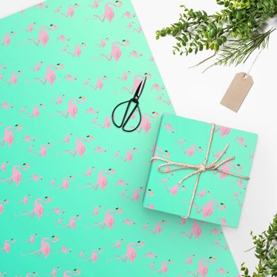 Luxury Gift Wrap – Green Flamingo – Wrapping Paper | Christmas, Birthday, Mothers, Fathers Day, Craft, Scrapbook, Journal