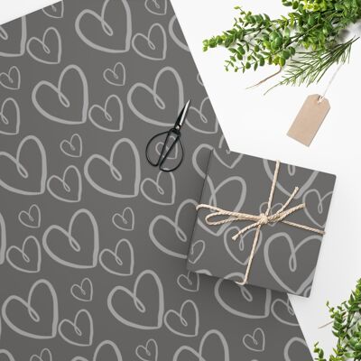 Luxury Gift Wrap – Grey Hearts – Wrapping Paper | Christmas, Birthday, Mothers, Fathers Day, Craft, Scrapbook, Journal