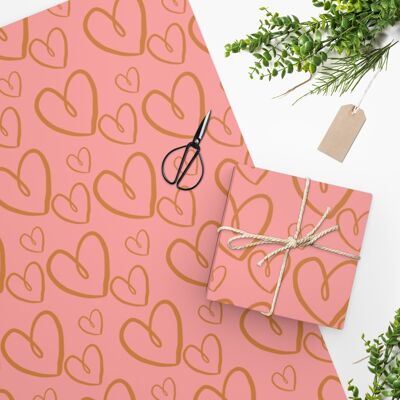 Luxury Gift Wrap – Pink Hearts – Wrapping Paper | Christmas, Birthday, Mothers, Fathers Day, Craft, Scrapbook, Journal