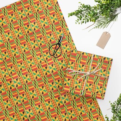 Emballage cadeau de luxe – Kente Green – Papier d'emballage | Noël, anniversaire, mères, fête des pères, artisanat, album, journal, africain, impression du Ghana