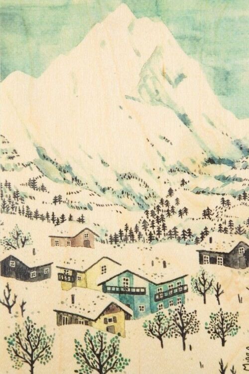 Carte postale en bois - winter village