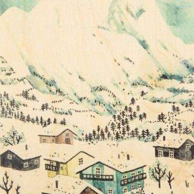 Wooden postcard - winter village