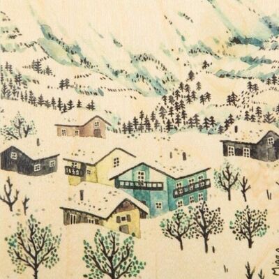 Carte postale en bois - winter village