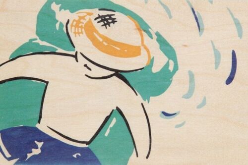 Carte postale en bois - swimmers airbed