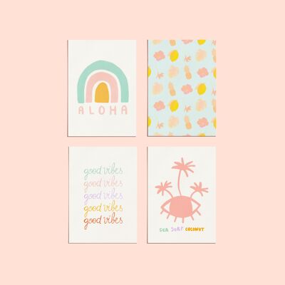 Set of 4 Tropical Vibes cards