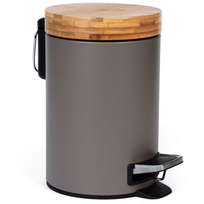 Kazai® 3l Design Cosmetic Bucket | Bamboo wooden lid with soft close | Pedal bin with anti-fingerprint and comfort pedals | Dark gray