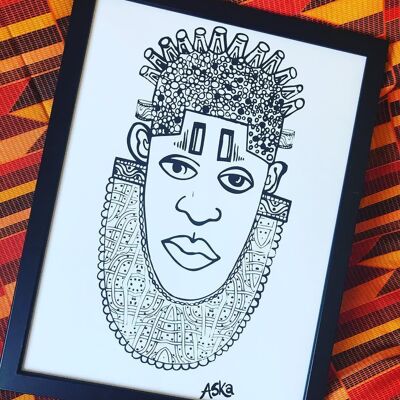 Stampa artistica giclée A2 di ispirazione africana antica IDIA in bianco