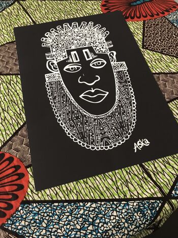 Idia Ancient African inspiré A3 Giclée Art Print en noir 1