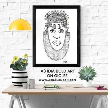 Idia Ancient African inspiré A3 Giclée Art Print en noir 3