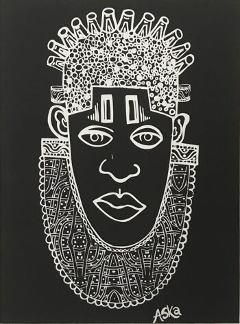 Idia Ancient African inspiré A3 Giclée Art Print en noir 5