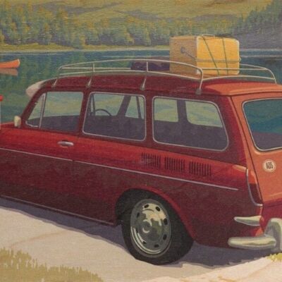 Carte postale en bois - vintage car