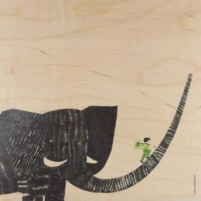 Póster de madera - niño niño en elefante 2