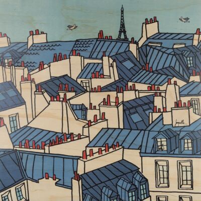 Póster de madera - tejados ilustrados de París