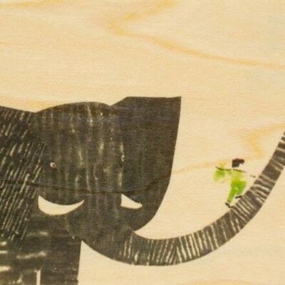 Tarjeta de madera - niño niño en elefante 3
