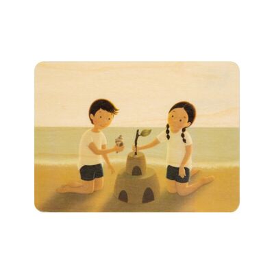 Tarjeta de madera - castillo de arena para niños 2
