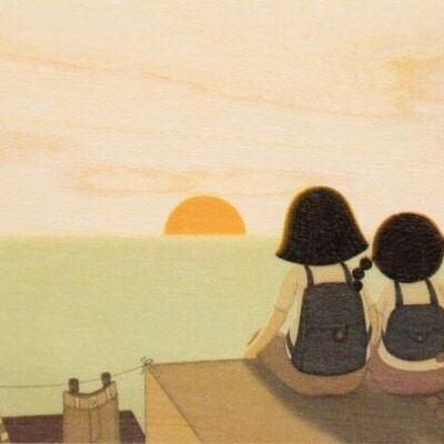 Wooden card - kids 2 sunset