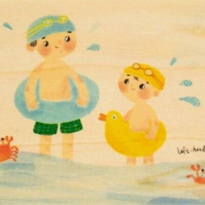 Wooden card - kids 3 have fun by the sea